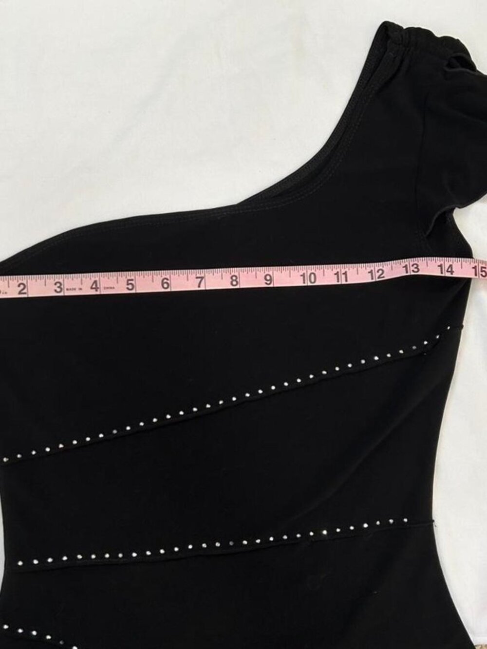 Vintage Y2K Niche USA asymmetric bedazzled black one shoulder top ⭐️ 90s - Picture 4 of 6